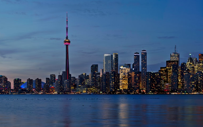 Downtown Toronto skyline near Aurora District